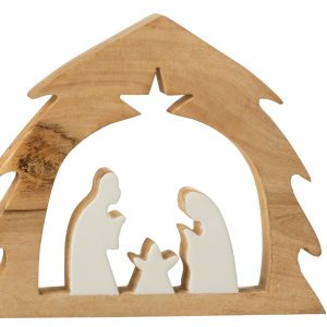 J-Line decoratie Kerststal Boom – hout – wit/naturel – large