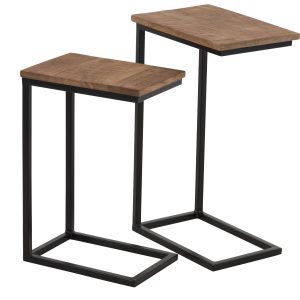 J-Line bijzettafel Rechthoek – metaal/hout – zwart/naturel – set van 2