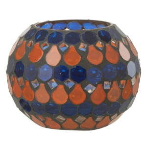 J-Line theelichthouder Mozaiek Druppel – glas – oranje/blauw – small