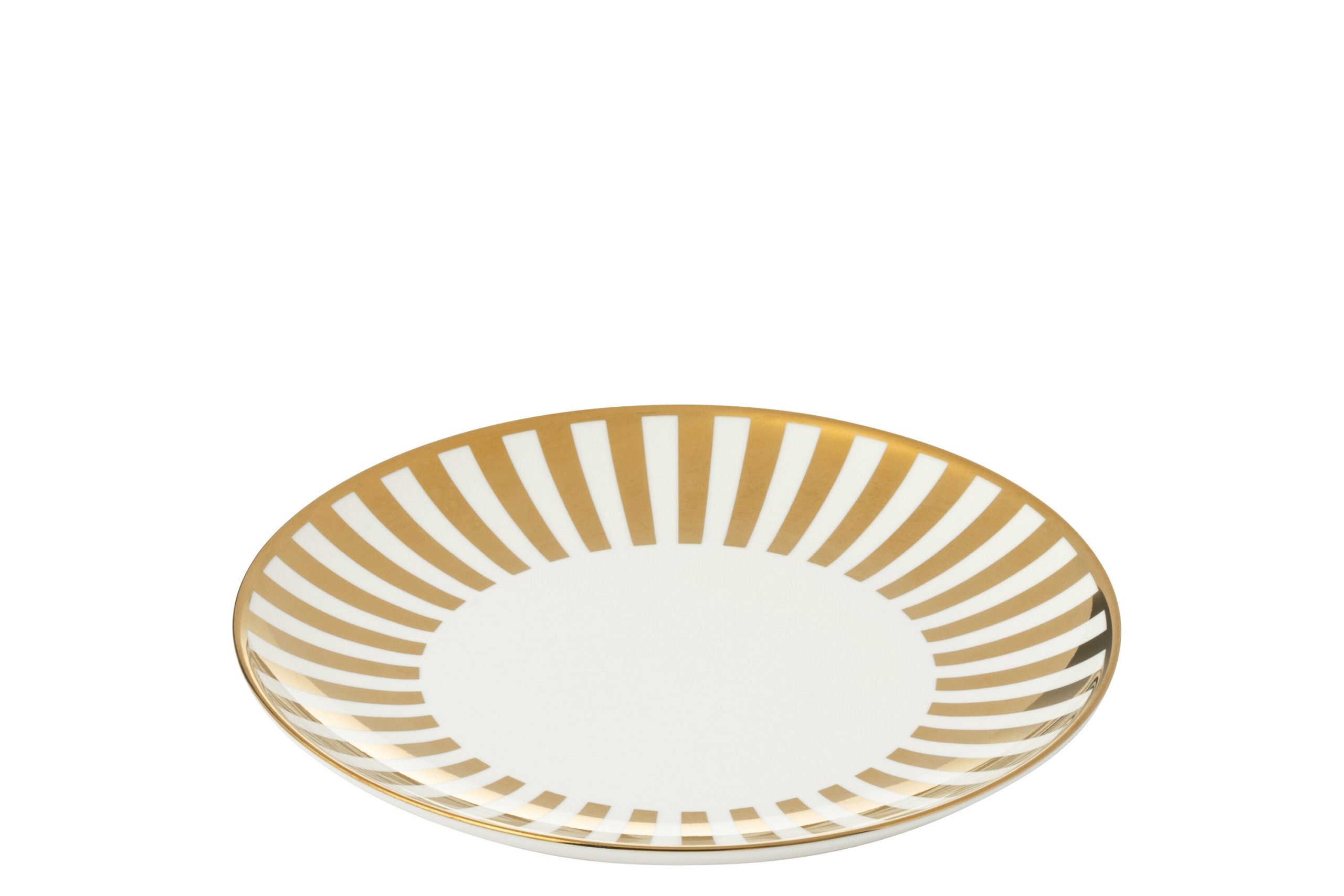 J-Line bord Gestrepen - porselein - goud/wit - medium - doos van 4