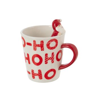 J-Line mok Kerstman Dolomiet – keramiek – rood/wit