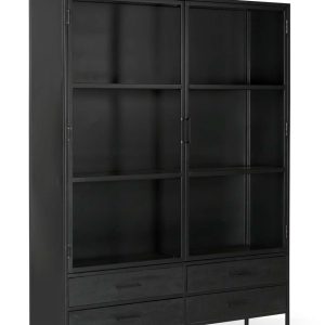 Giga Meubel Vitrinekast Marijn – Glas/Metaal – Zwart – 150x40x200cm
