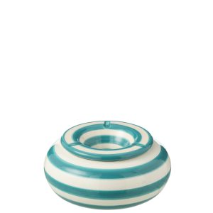 J-Line asbak Granada Stripes – keramiek – wit/aqua – large J-Line asbak Granada Stripes – keramiek – wit/aqua – large