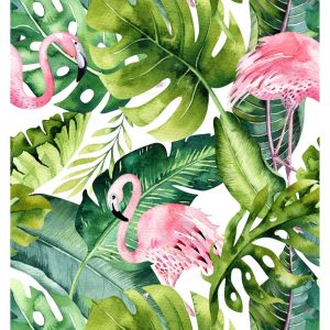 ESTAhome XXL behang tropische bladeren met flamingo's groen en roze –