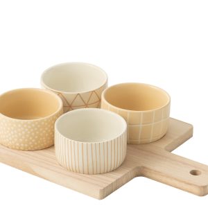 J-Line tapasplank 4 kommen + bambouschaal In Doos – keramiek/hout – wi