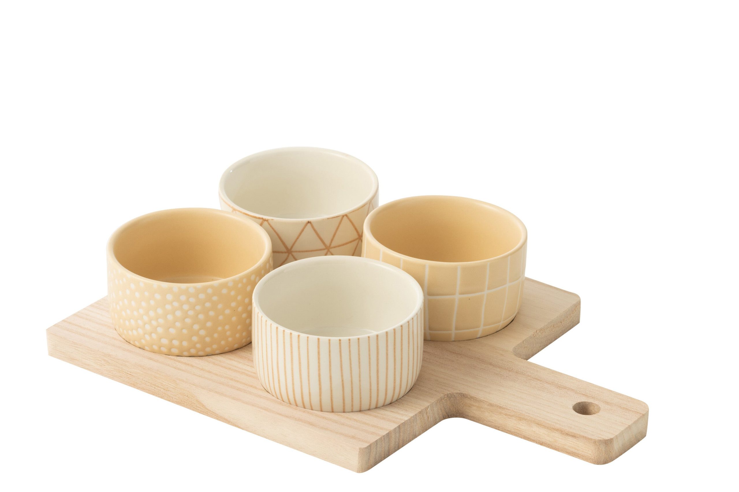 J-Line tapasplank 4 kommen + bambouschaal In Doos - keramiek/hout - wi