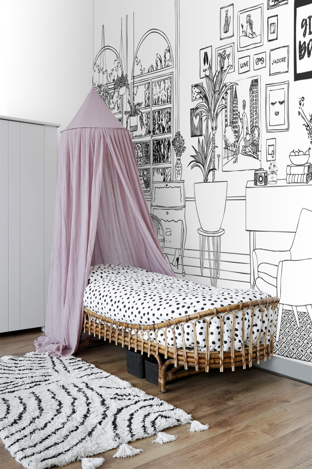ESTAhome fotobehang tekening woonkamer zwart wit - 511.5 x 279 cm - 15