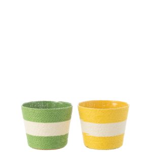 J-Line bloempot Touwtjes Streep – papier – geel/groen – extra small – J-Line bloempot Touwtjes Streep – papier – geel/groen – extra small –