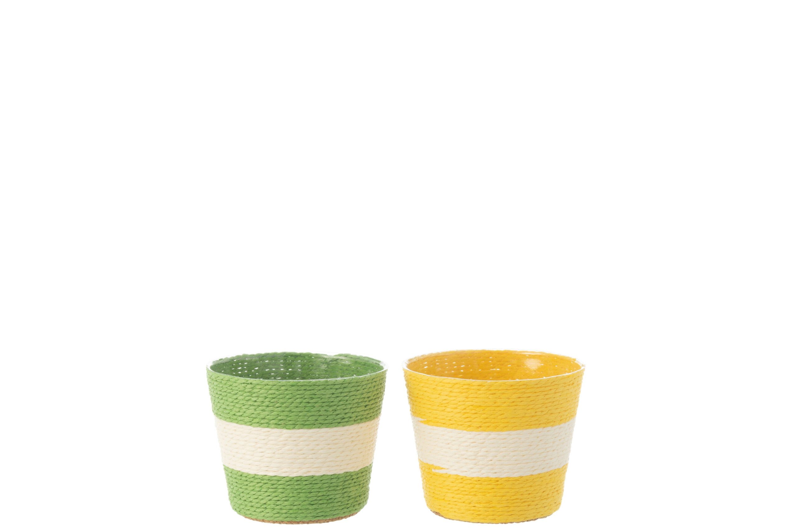 J-Line bloempot Touwtjes Streep - papier - geel/groen - extra small -