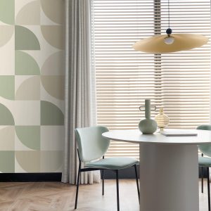 ESTAhome fotobehang geometrische vormen beige en groen – 250 x 279 cm ESTAhome fotobehang geometrische vormen beige en groen – 250 x 279 cm