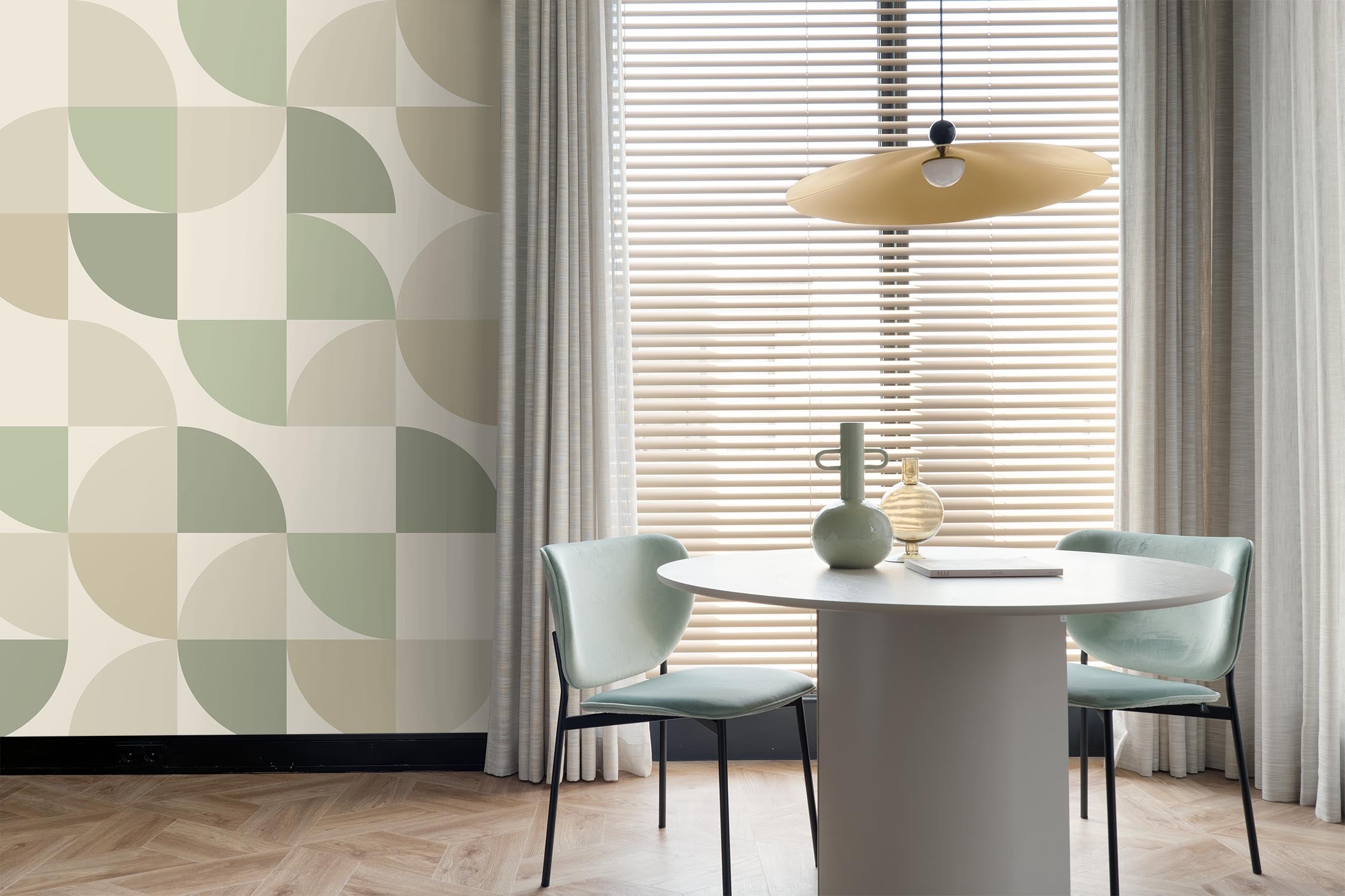 ESTAhome fotobehang geometrische vormen beige en groen - 250 x 279 cm