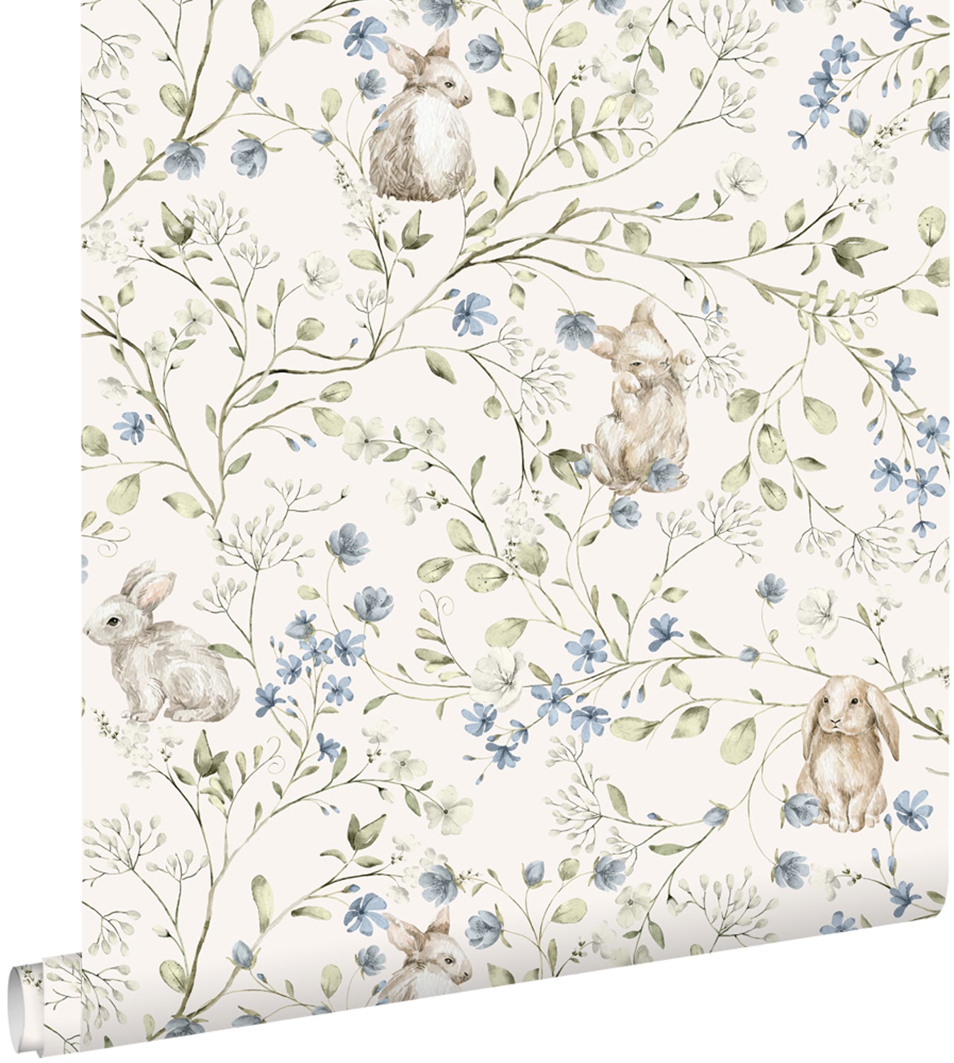 ESTAhome behang konijnen beige, groen, blauw en wit - 53 cm x 10.05 m