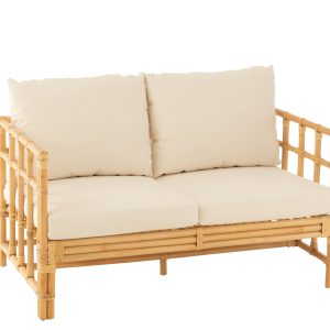 J-Line zetel Elise + kussen 2 Personen – rotan/textiel – naturel/wit