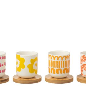 J-Line kop + schoteltje – bamboe/keramiek – mix – doos van 4