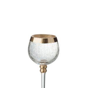 J-Line kandelaar Bol Op Voet Craquelé – glas – transparant/goud – smal J-Line kandelaar Bol Op Voet Craquelé – glas – transparant/goud – smal