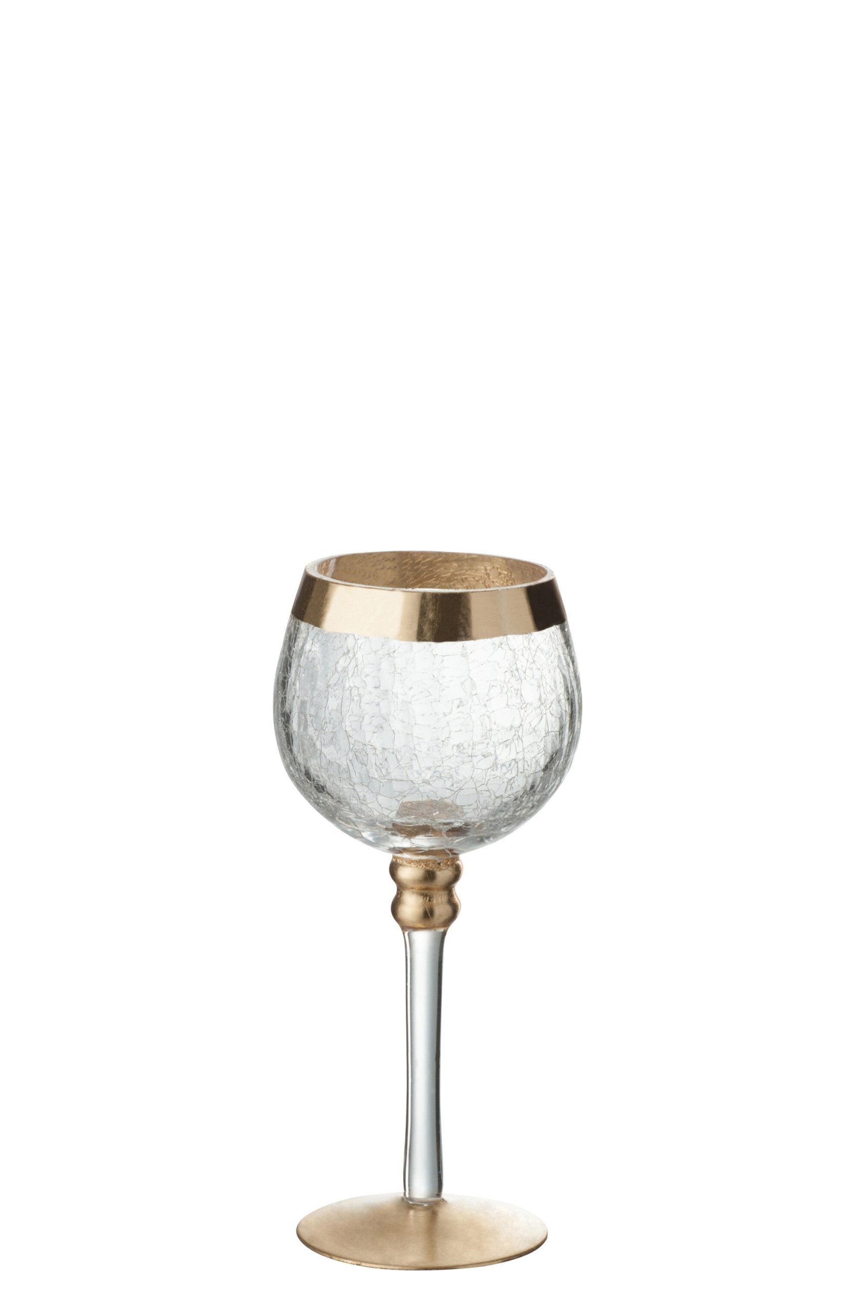 J-Line kandelaar Bol Op Voet Craquelé - glas - transparant/goud - smal