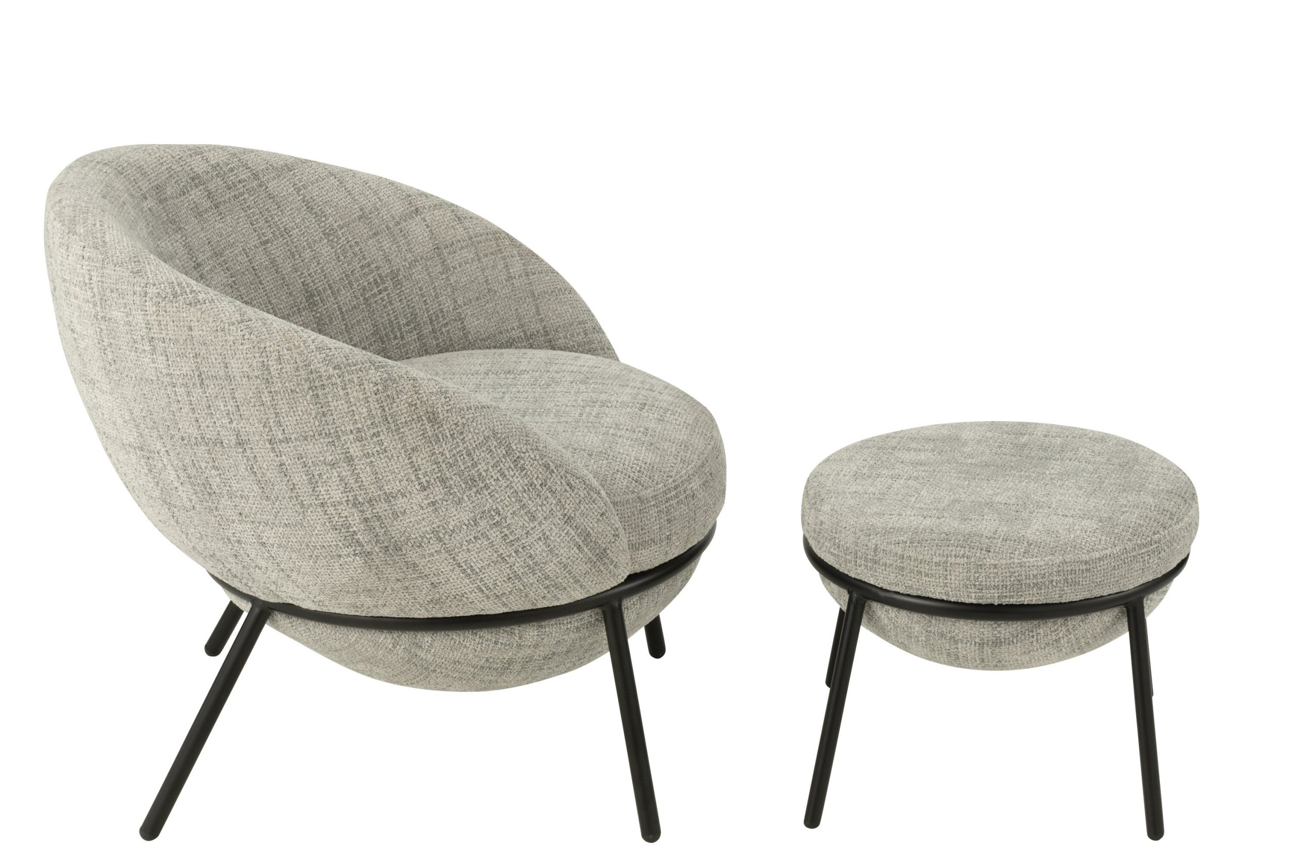 J-Line loungestoel + poef - ijzer - grijs/zwart