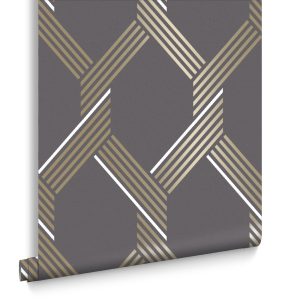Graham & Brown Vliesbehang – Vector Graphite Gold – 10mx52cm