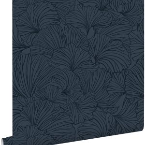 ESTAhome behang ginkgo bladeren donkerblauw – 53 cm x 10.05 m – 139619 ESTAhome behang ginkgo bladeren donkerblauw – 53 cm x 10.05 m – 139619
