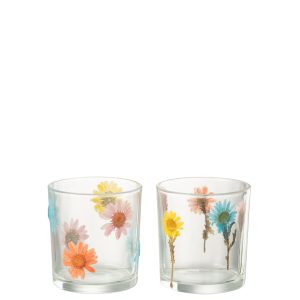 J-Line windlicht Posy – glas – transparant/mix – small – 2 stuks J-Line windlicht Posy – glas – transparant/mix – small – 2 stuks