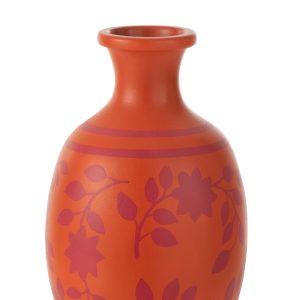 J-Line vaas Bladeren/Bloemen + Lijnen – keramiek – oranje/roze – 38 cm
