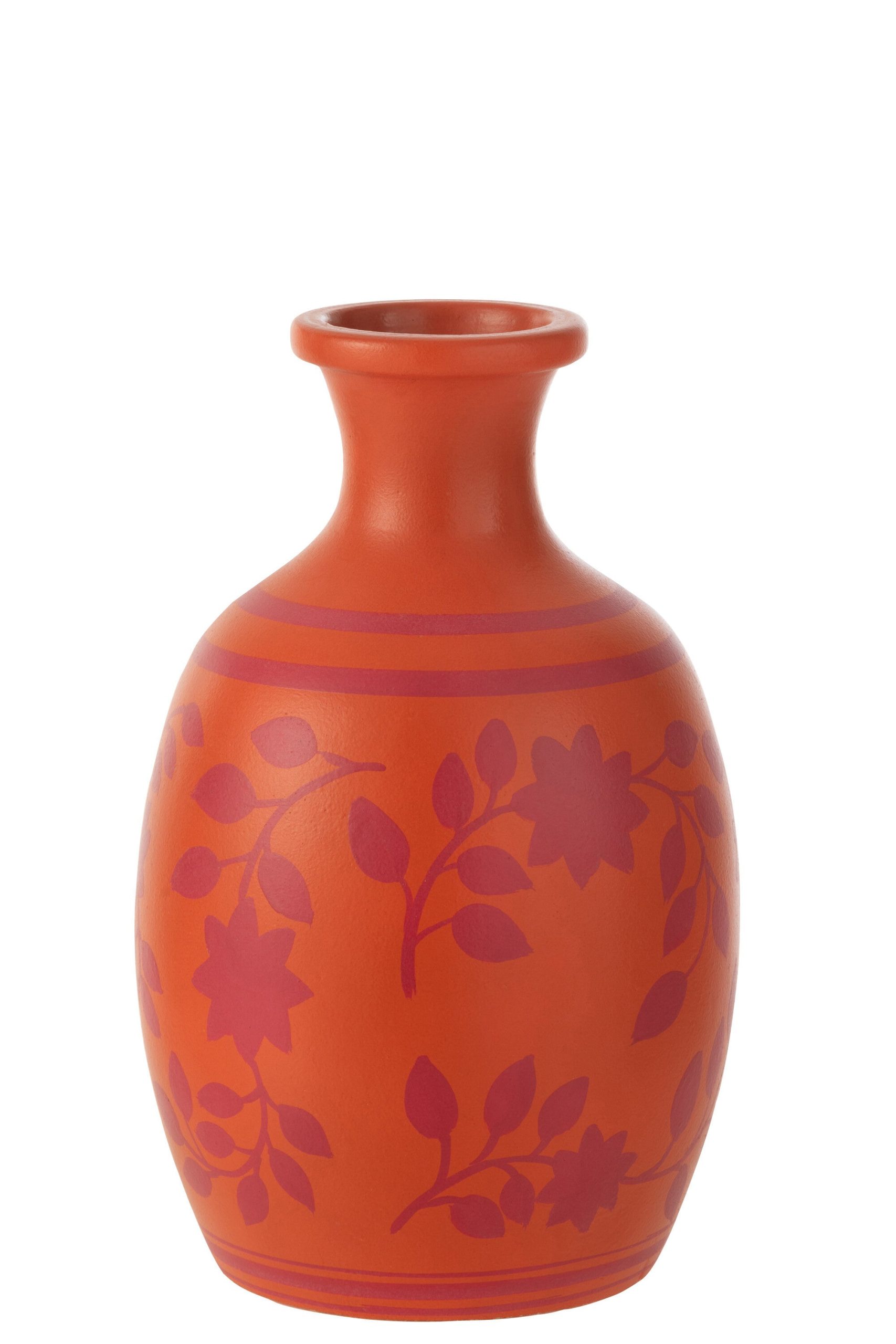 J-Line vaas Bladeren/Bloemen + Lijnen - keramiek - oranje/roze - 38 cm