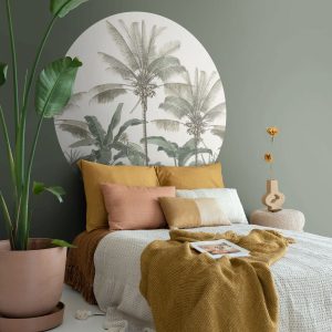 ESTAhome zelfklevende behangcirkel palmbomen lichtbeige en vergrijsd g