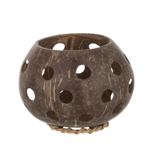 J-Line theelichthouder Kokosnoot Gaten – jute – bruin – small