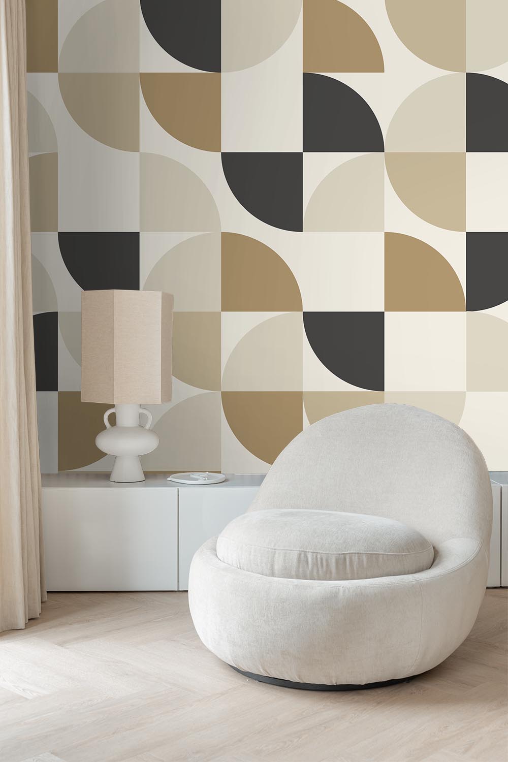 ESTAhome fotobehang geometrische vormen beige en zwart - 250 x 279 cm