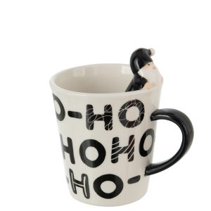 J-Line mok Kerstman Dolomiet – keramiek – wit/zwart