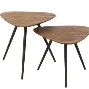 J-Line tafel Driehoek – hout/glas – naturel – set van 2
