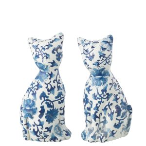 J-Line figuur Kat Patroon – polyresin – blauw/wit – large – 2 stuks J-Line figuur Kat Patroon – polyresin – blauw/wit – large – 2 stuks
