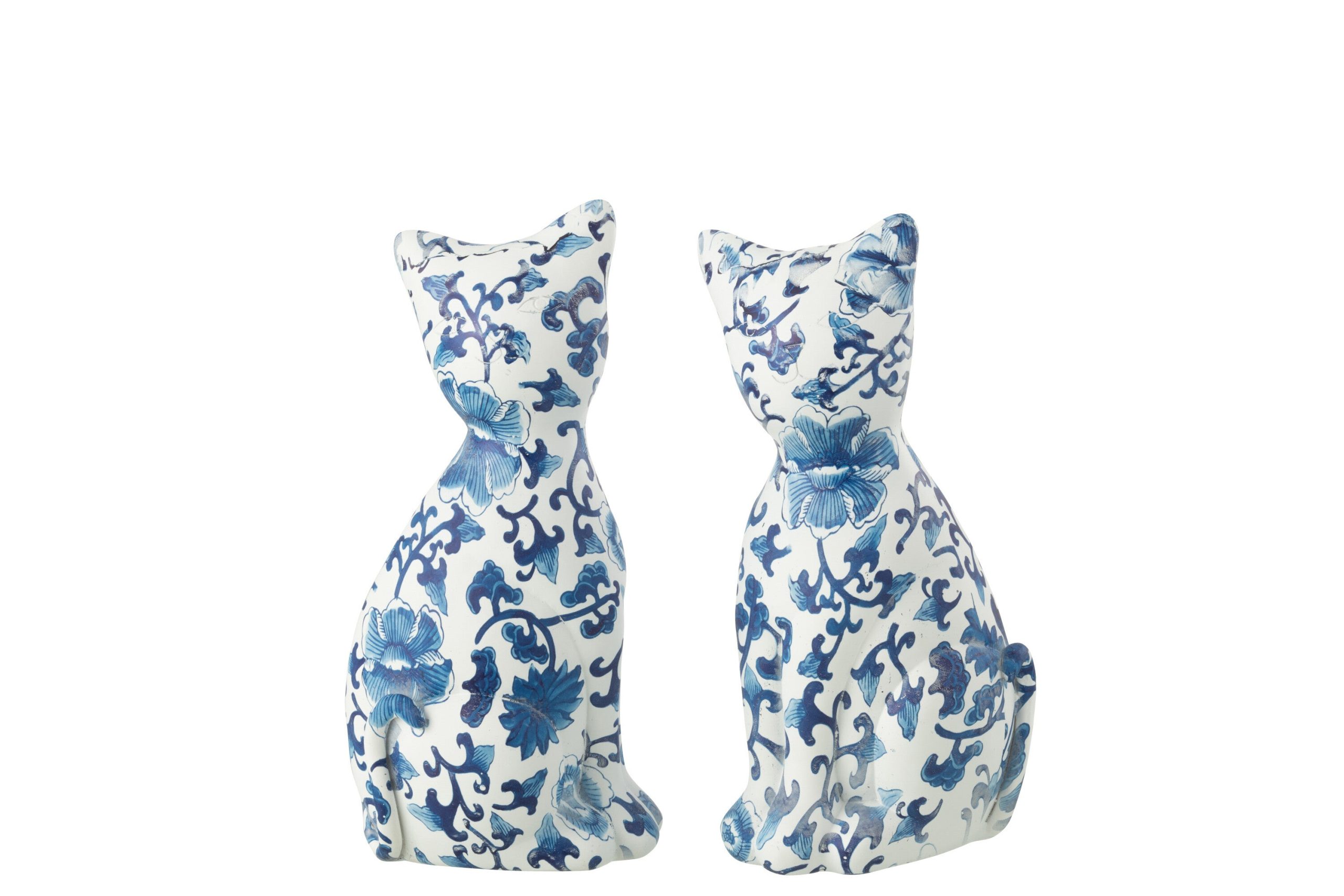 J-Line figuur Kat Patroon - polyresin - blauw/wit - large - 2 stuks