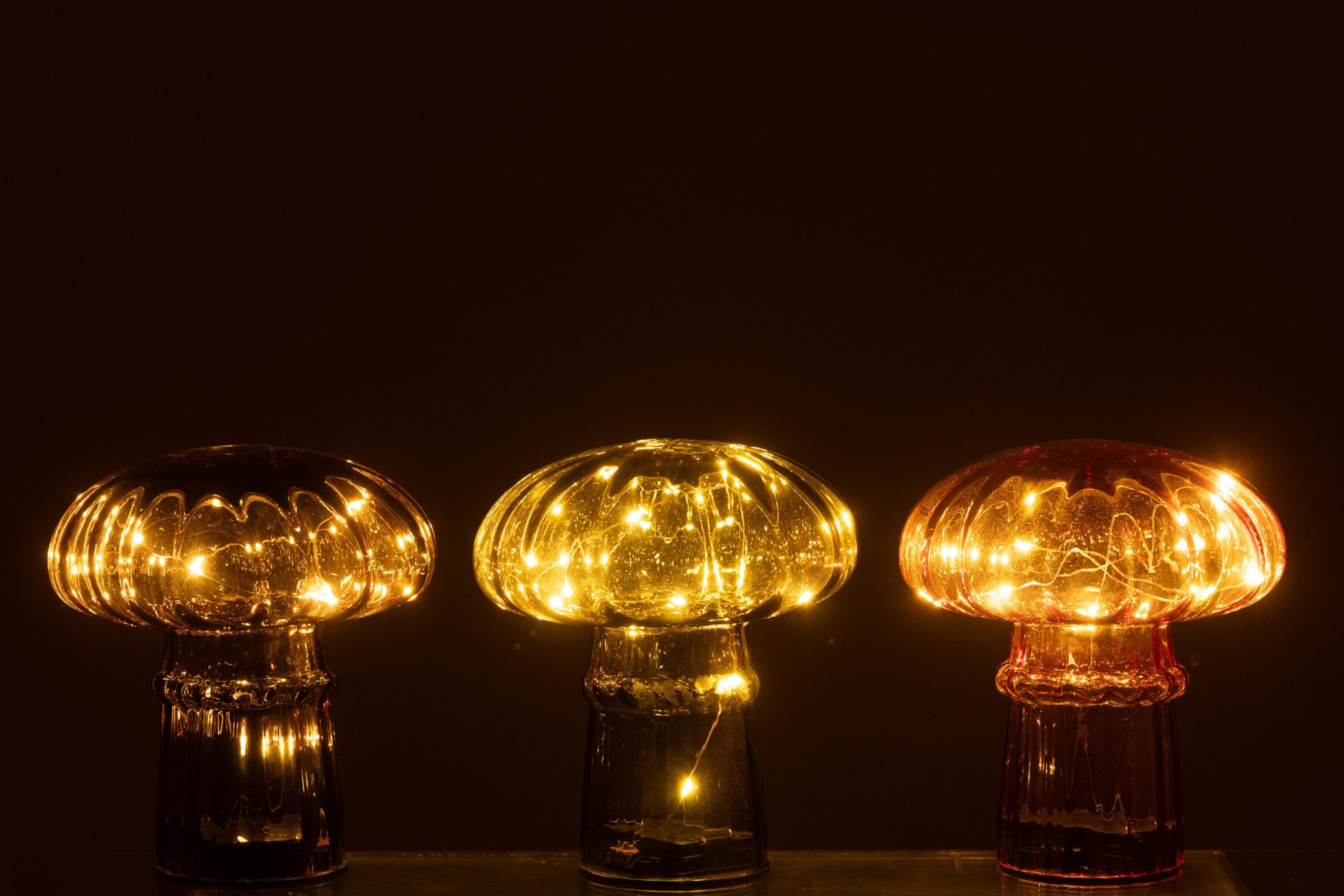 J-Line decoratie Paddenstoel - glas - cognac/olijfgroen - small - 3 st