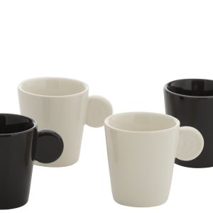 J-Line koffietas Met Oor + Bamboubasis – keramiek – wit/zwart – doos v J-Line koffietas Met Oor + Bamboubasis – keramiek – wit/zwart – doos v