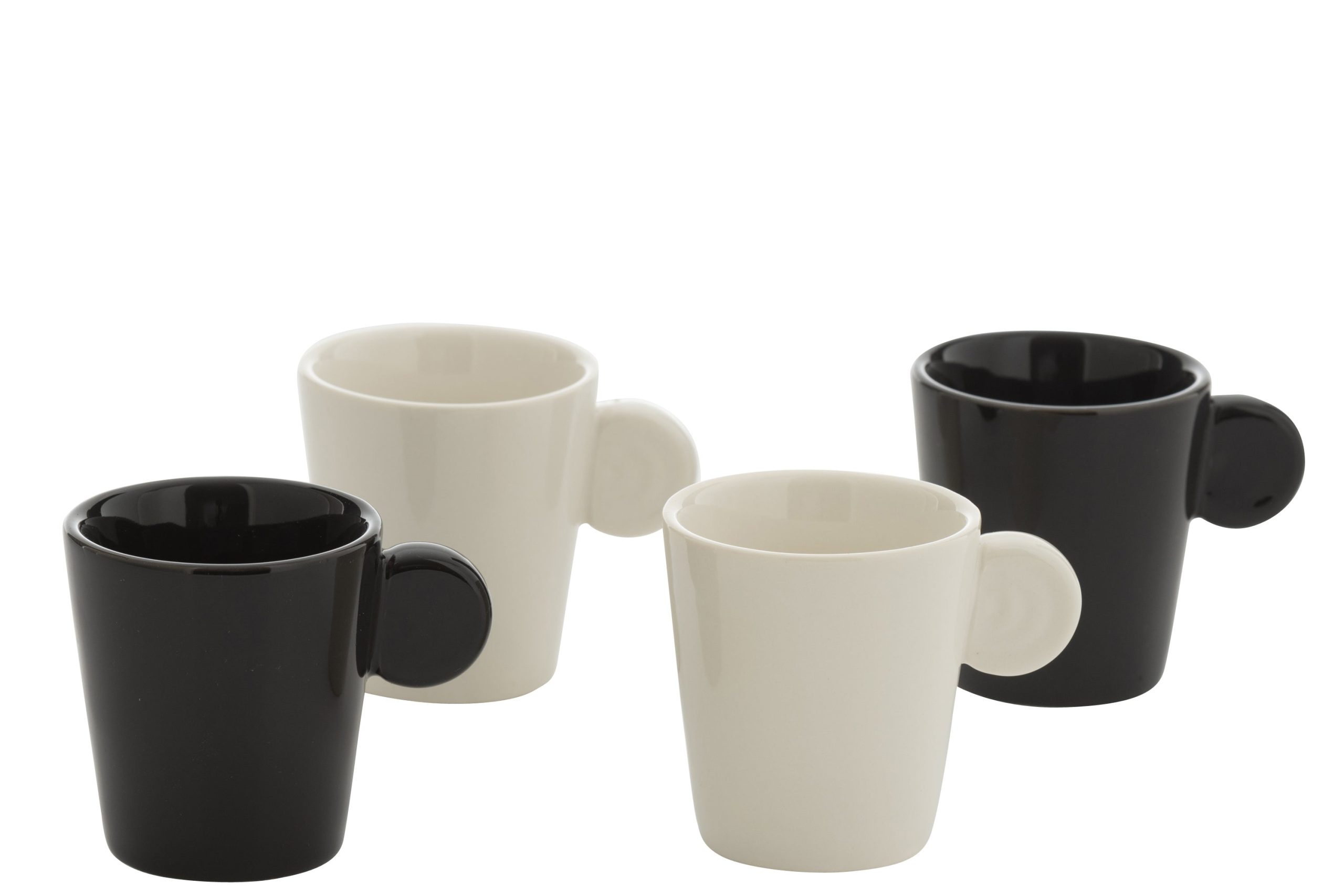 J-Line koffietas Met Oor + Bamboubasis - keramiek - wit/zwart - doos v