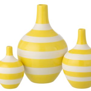 J-Line vaas Gestreept – porselein – wit/geel – set van 3 J-Line vaas Gestreept – porselein – wit/geel – set van 3
