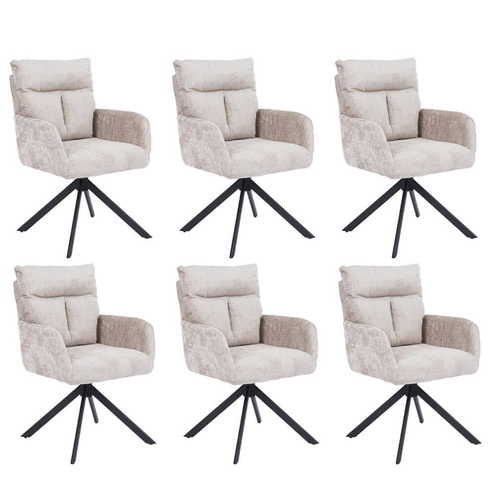 Home Deluxe ALUNA chenille eetkamerstoel met armleuningen - set van 6