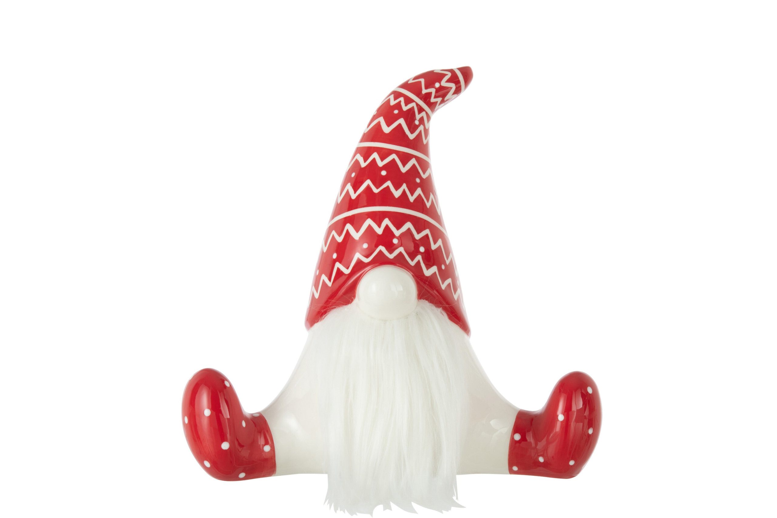 J-Line figuur Kerstman Zittend - keramiek - rood/wit - large