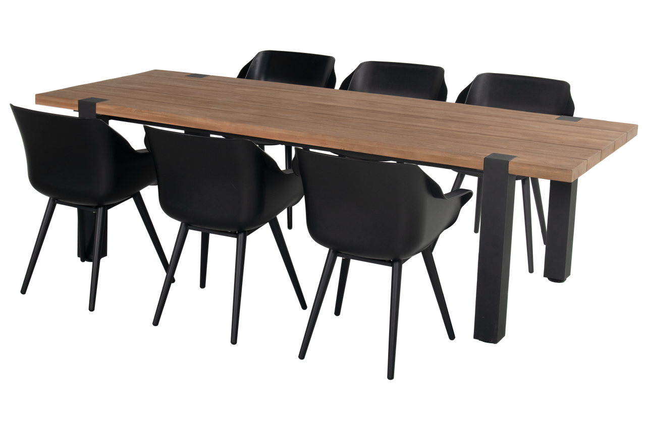 Hartman Dining Tuinset Esmee - Naturel/Zwart Teakhout - 200x100x77cm