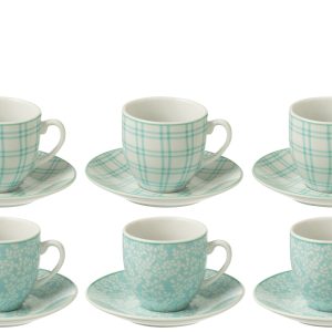 J-Line kop + schoteltje – keramiek – blauw – doos van 6