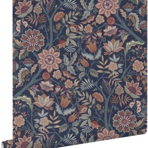 ESTAhome behang vintage bloemen donkerblauw en terracotta bruin – 53 c ESTAhome behang vintage bloemen donkerblauw en terracotta bruin – 53 c