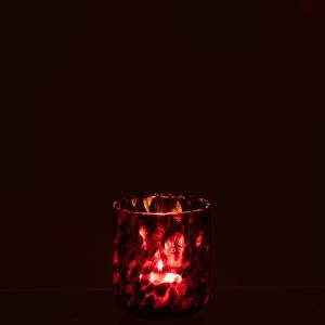 J-Line windlicht Gevlekt – glas – rood/zwart – small – 2 stuks