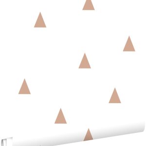 ESTAhome behang grafische driehoekjes wit en licht terracotta – 53 cm