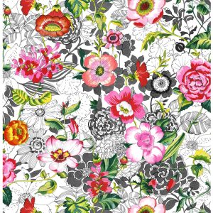 ESTAhome XXL behang funky bloemen roze, rood, groen, zwart en wit – 50
