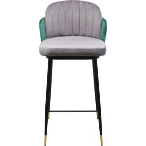 Kare Design Barkruk Hojas – fluweel – grijs en groen