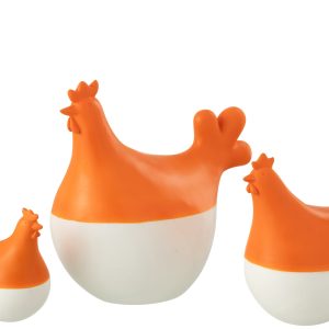 J-Line decoratie Haan – polyresin – wit/oranje – set van 3 J-Line decoratie Haan – polyresin – wit/oranje – set van 3