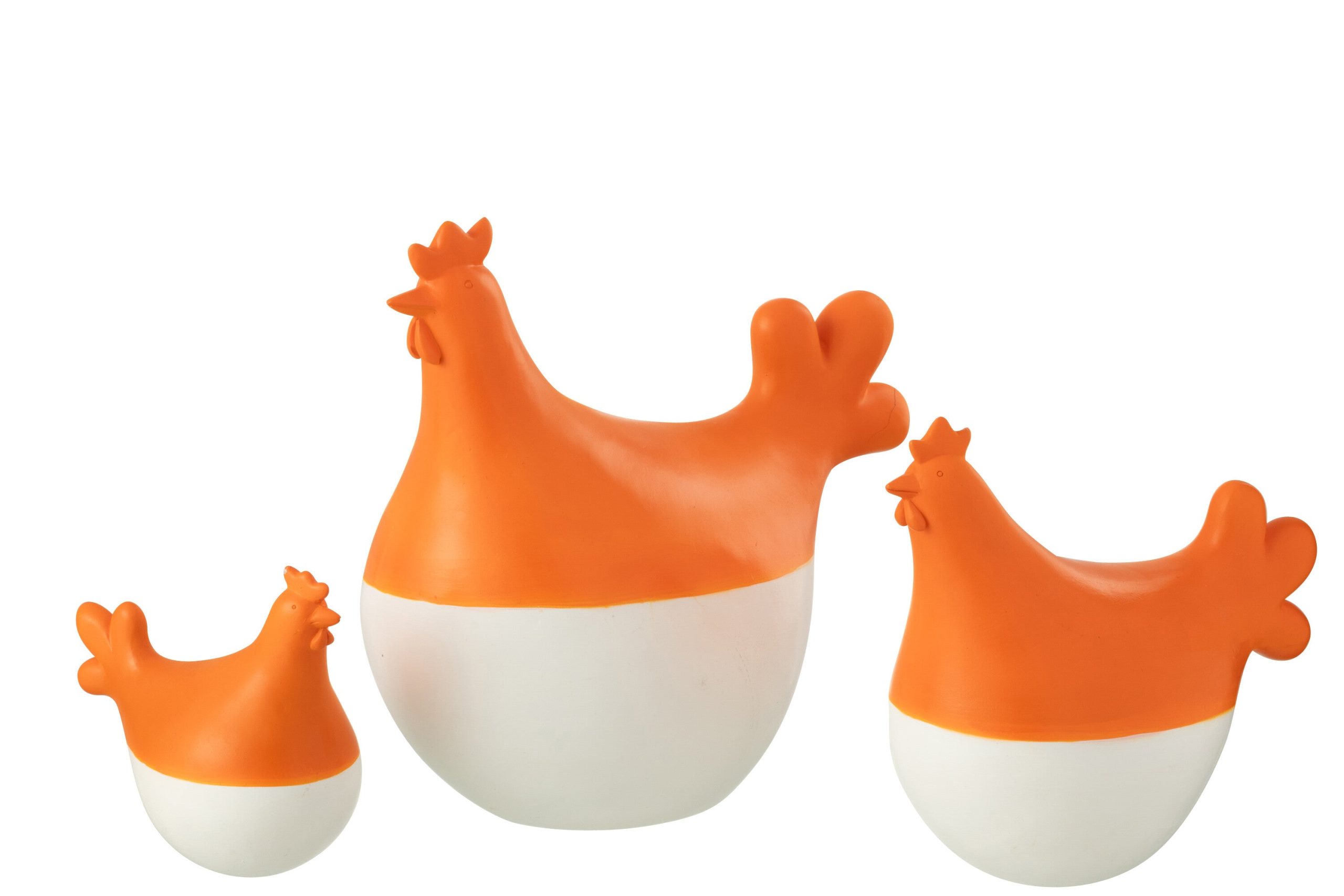 J-Line decoratie Haan - polyresin - wit/oranje - set van 3