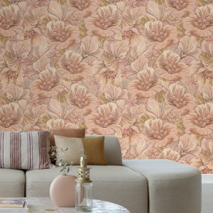 ESTAhome fotobehang geborduurd bloemmotief lichtbruin, beige en geel – ESTAhome fotobehang geborduurd bloemmotief lichtbruin, beige en geel –