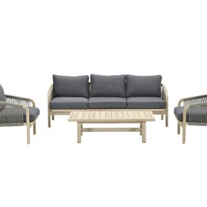 Santos loungeset – 4-delig – acaciahout white wash-rope dgrijs- mgrey